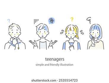 Troubled teenage students: simple and stylish line drawing illustration