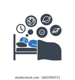 Troubled Thoughts Before Sleep Icon On White Background