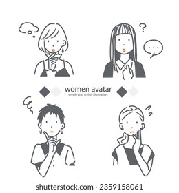 troubled women avatar collection, simple and stylish illustration