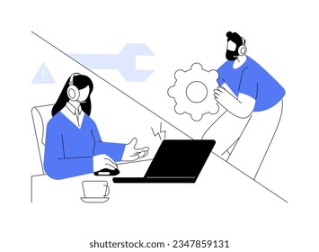 Troubleshooting abstract concept vector illustration. Office worker calling system administrator, fixing computing software, IT technology, hardware maintenance online abstract metaphor.