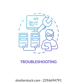 Troubleshooting blue gradient concept icon. Know and fix code problems. Version control benefit abstract idea thin line illustration. Isolated outline drawing. Myriad Pro-Bold font used