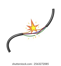 troubleshooting broken cable cartoon. connectivity damage, frayed insulation, maintenance diagnostics troubleshooting broken cable sign. isolated symbol vector illustration