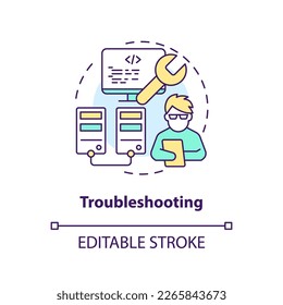 Troubleshooting concept icon. Know and fix code problems. Version control benefit abstract idea thin line illustration. Isolated outline drawing. Editable stroke. Arial, Myriad Pro-Bold fonts used