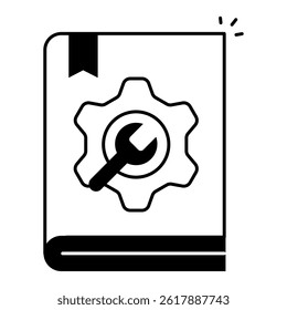 Troubleshooting Guide Document. Book with gear and wrench icon for user help manual and diagnostics
