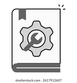 Troubleshooting Guide Document. Book with gear and wrench icon for user help manual and diagnostics