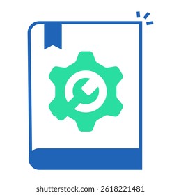 Troubleshooting Guide Document. Book with gear and wrench icon for user help manual and diagnostics