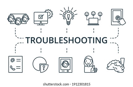 Conjunto de iconos de solución de problemas. La colección contiene un paquete de iconos creativos perfectos para píxeles. Conjunto de elementos de resolución de problemas.