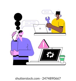 Troubleshooting isolated cartoon vector illustrations. Office worker calling system administrator, fixing computing software, IT technology, hardware maintenance online vector cartoon.