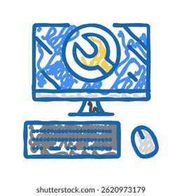 troubleshooting pc repair computer doodle icon sketch vector. troubleshooting pc repair computer sign. isolated symbol illustration