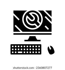 troubleshooting pc repair computer glyph icon vector. troubleshooting pc repair computer sign. isolated symbol illustration