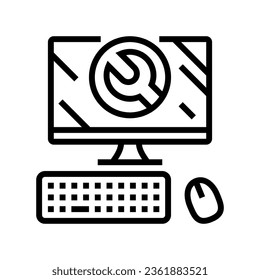 troubleshooting pc repair computer line icon vector. troubleshooting pc repair computer sign. isolated contour symbol black illustration