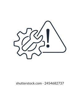 Fehlersuche und technisches Support-Konzept mit Zahnrad.Vektorgrafik Linearsymbol auf weißem Hintergrund isoliert.