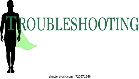 Troubleshooting Word logo conceptual Illustration. Troubleshooting at hand text isolated flat vector. Transparent.
