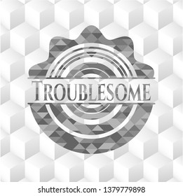 Troublesome grey badge with geometric cube white background