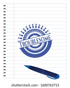 Troublesome pen draw. Blue ink. Vector Illustration. Detailed.