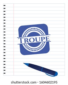 Troupe draw with pen effect. Blue ink. Vector Illustration. Detailed.