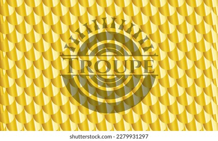 Troupe gold shiny badge. Scales pattern. Vector Illustration. Detailed. 