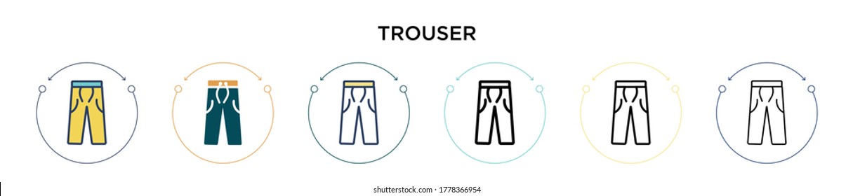 Trouser icon in filled, thin line, outline and stroke style. Vector illustration of two colored and black trouser vector icons designs can be used for mobile, ui, web