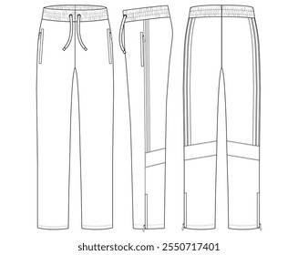 Plantilla de diseño de pantalones y moda técnica Chicos Tricot Pista Pantalones Ilustración vectorial contorno