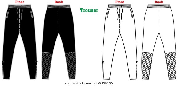 Trouser pant design template and technical fashion Boys Tricot Track Pants vector illustration outline