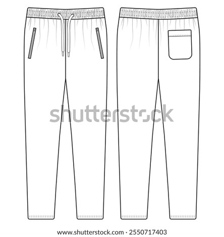 Trouser pant design template and technical fashion Boys Tricot Track Pants vector illustration outline