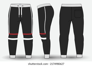 Trouser Pant Flat Sketch Template And Technical Fashion Illustration. Trouser Pant Design For Sportswear And Sweat Pants  Mockup 