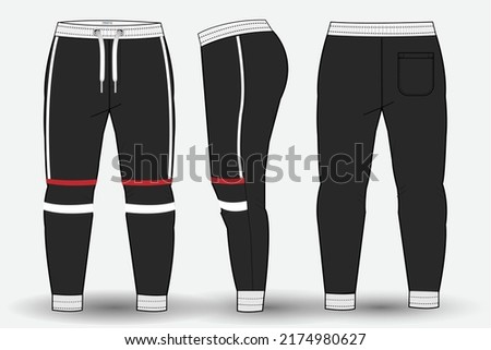 Trouser pant flat sketch template and Technical Fashion Illustration. Trouser pant design for sportswear and sweat pants  mockup 
