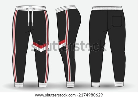 Trouser pant flat sketch template and Technical Fashion Illustration. Trouser pant design for sportswear and sweat pants  mockup 
