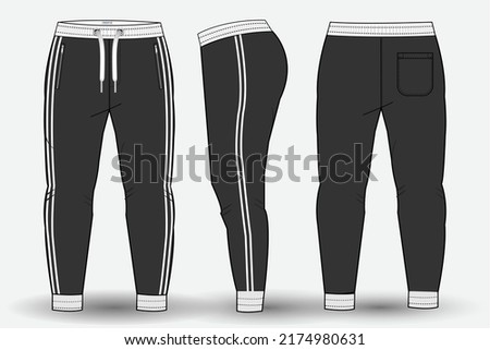 Trouser pant flat sketch template and Technical Fashion Illustration. Trouser pant design for sportswear and sweat pants  mockup 