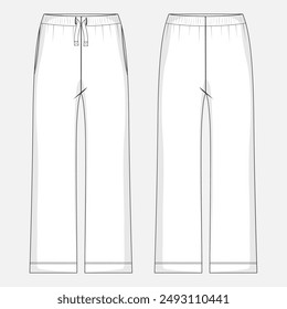 Trouser pant technical drawing fashion flat sketch vector illustration template for ladies. 