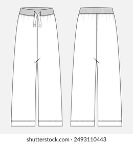 Trouser pant technical drawing fashion flat sketch vector illustration template for ladies. 
