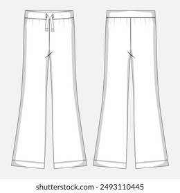 Trouser pant technical drawing fashion flat sketch vector illustration template for ladies. 