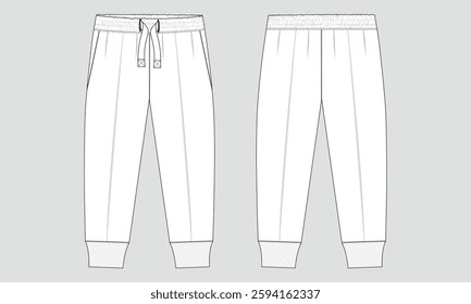 Trouser pant technical drawing fashion flat sketch vector illustration template front andback