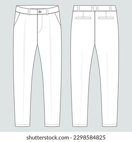 Trouser pants technical fashion flat sketch vector illustration template front and back view. 