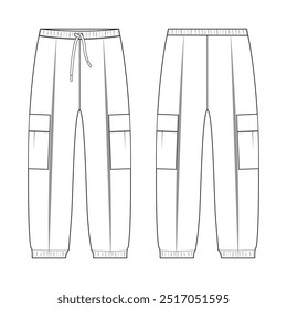 Hose technische Mode flache Skizze Vektorgrafik Vorlage Vorder-und Rückseite.
