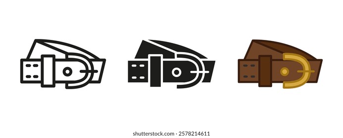 Trousers belt icon. Leather belt with buckle vector illustration. Men's waist band symbol. Classic leather strap accessory sign. Men's fashion clothing pictogram. Man style belt with buckle concept.