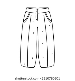 Pantalones con estilo de doodle dibujado a mano. Ilustración vectorial aislada en blanco. Colorido de la página.