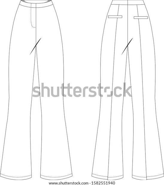 Trousers high waist, front and back view,\
vector fashion\
illustration