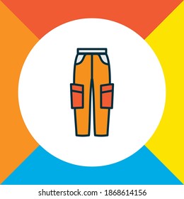 Símbolo de línea coloreado con icono de los pantalones. Los pantalones de carga aislados de calidad superior son de estilo moderno.