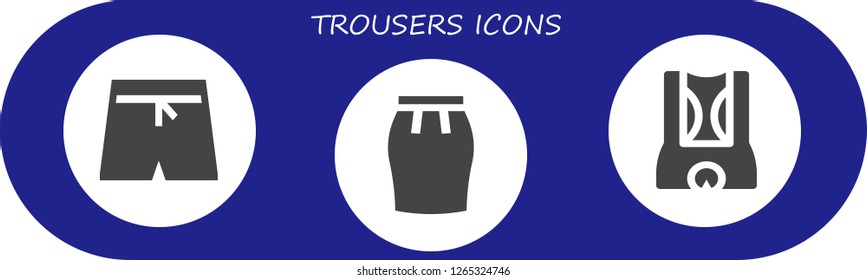  trousers icon set. 3 filled trousers icons. Simple modern icons about  - Swim shorts, Skirt, Shorts