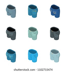 Trousers icons set. Isometric set of 9 trousers vector icons for web isolated on white background