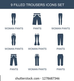 trousers icons. Trendy 9 trousers icons. Contain icons such as woman pants, pants. trousers icon for web and mobile.