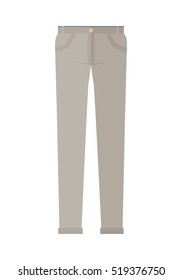 Trousers isolated on white background. Unisex man woman trousers. Brown jeans in flat style design Modern pants vector illustration. Fashionable cotton elegant trousers. Casual male female jeans icon