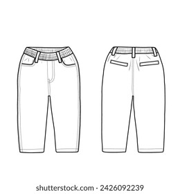 Pantalones para niños ilustración vectorial de boceto plano plantilla técnica de dibujo CAD