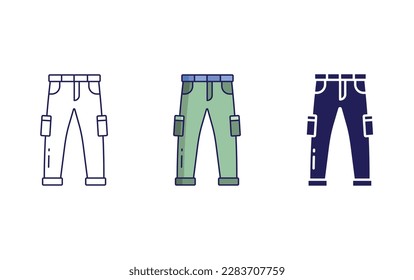 Trousers line and solid vector icons