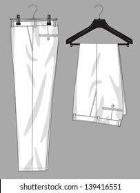 Trousers for the man hang on a hanger