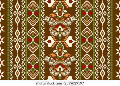 Trousers pattern,Ikat floral seamless pattern on brown background,vector illustration,Ikat ethnic oriental seamless pattern,Aztec style.design for texture,fabric,clothing,decoration,trousers,print.