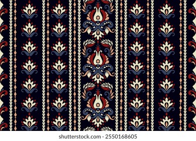 Trousers pattern,Ikat floral seamless pattern on black background,vector illustration,Ikat ethnic oriental seamless pattern,Aztec style.design for texture,fabric,clothing,decoration,trousers,print.