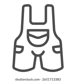 Trousers with straps and pocket line icon, workwear clothing concept. Vector graphics. Pants with suspenders, clothes sign on white background, outline style icon for mobile or web design
