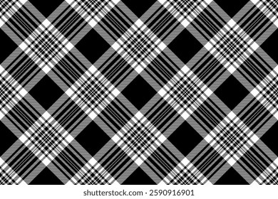 Trousers textile tartan plaid, 30s vector texture check. Scrap background fabric seamless pattern in black and white colors palette.